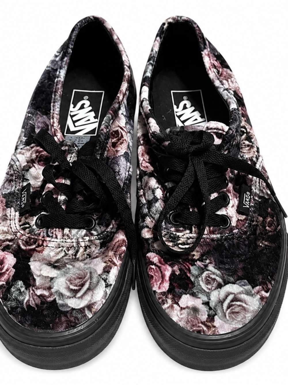 Vans Authentic Floral Velvet Sneakers Black Pink Roses Women’s US 6.5 Like New